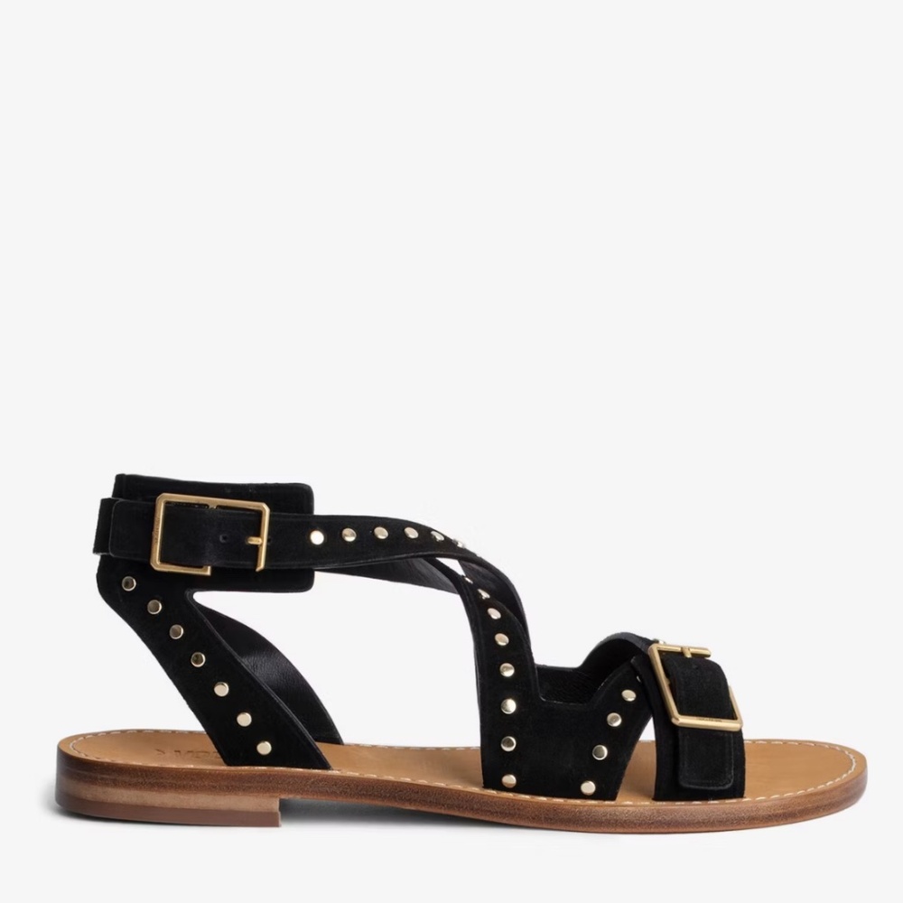 Zadig & Voltaire Cecilia Studs Caprese Suede Sandals Black, Gold Size EU 37/US 6